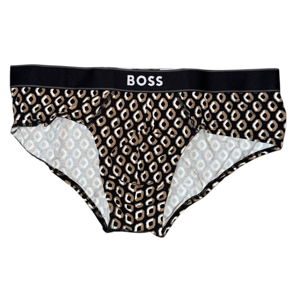 Hugo Boss Mens Size XL Cotton Brief Brown and Black Geo Logo Waistband NWT